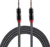 Let op type!! 2m 3 5 mm Jack Male-Male Nylon Weave AUX kabel (zwart)