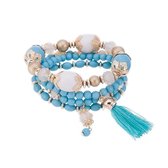 Kralen Ibiza Armband - Met Tassels & Hanger - Blauw & Goud
