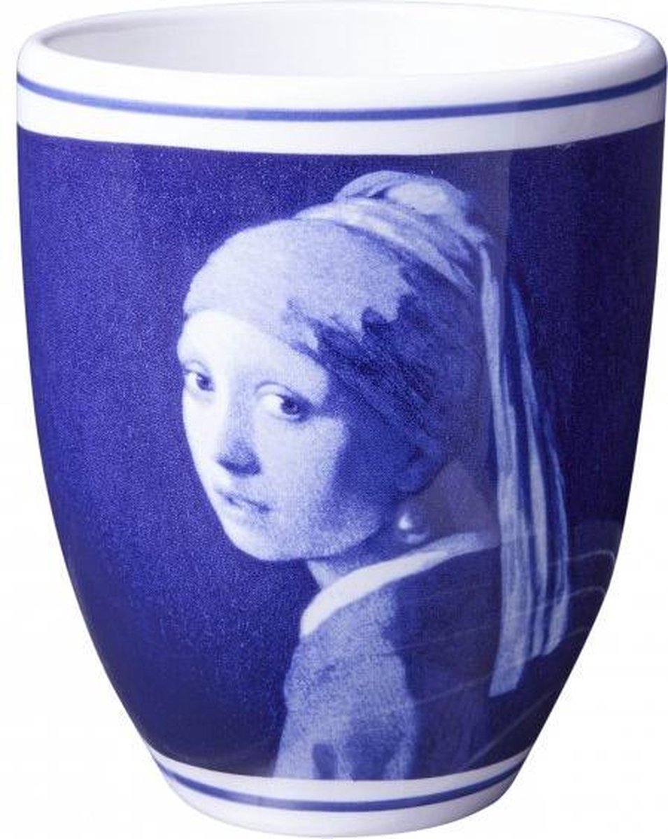 Theebeker meisje met de parel |Koffiemok meisje met de parel | Heinen Delfts Blauw | 400ml | Johannes Vermeer | Holland | Servies | Souvenir