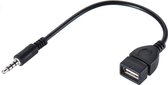 LOUZIR 3,5 mm AUX-audio male naar USB 2.0 female OTG-adapter zwart – 15 cm