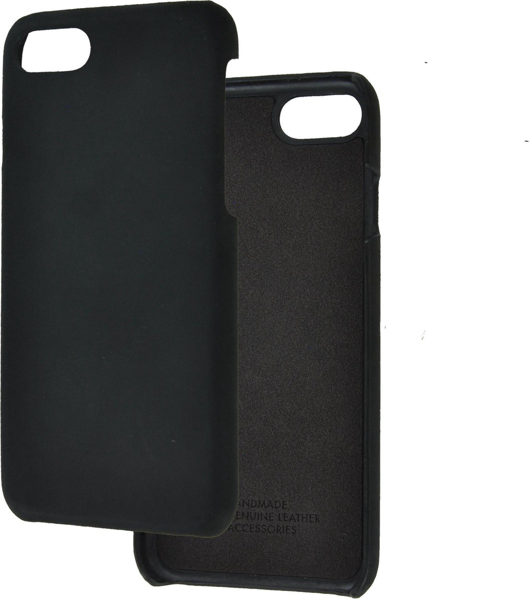 iPhone 7 Plus / 8 Plus / 6 Plus hoes Echt leder Back Cover hoesje Zwart Pearlycase