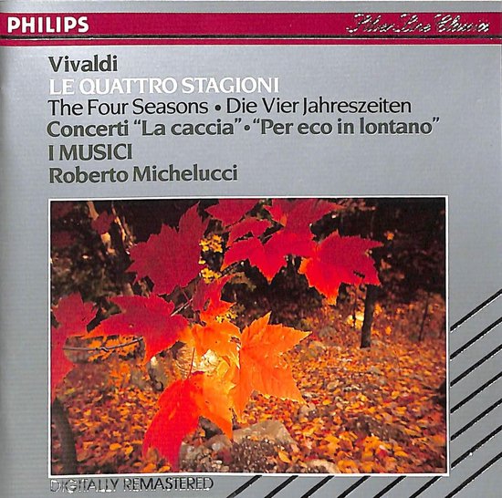 CD-hoes met herfstbladeren in warme kleuren en tekst over Vivaldi's 'De Vier Jaargetijden'.
