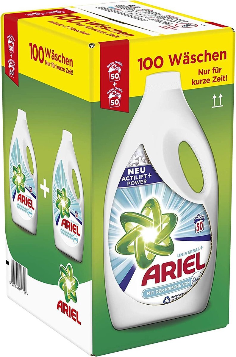 Goedkoopste 2 x Ariel Universeel Wit Vloeibaar Wasmiddel 100 wasbeurten