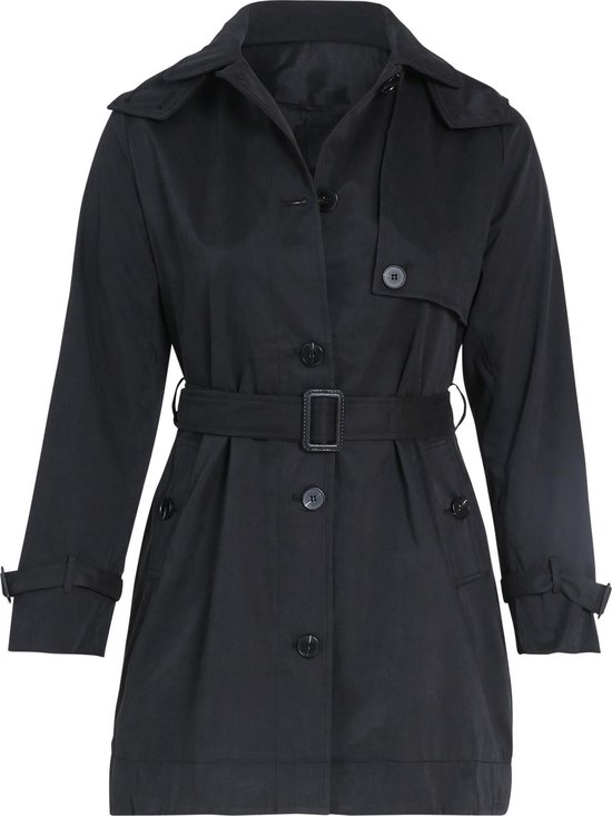 Generisch Dames trenchcoat lange mouwen elegante slanke knopen lange mantel bovenkleding winddichte herfst jas parka met reverskraag dames korte jas, A Zwart, S