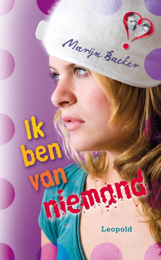 Boekcover 'Ik ben van niemand' met blonde vrouw met witte pet. Paarse en roze cirkels.
