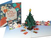 Cartes contextuelles Popcards - Sapin de Noël avec des cadeaux et des maisons - Carte de Noël joyeux Noël Carte de voeux pop-up
