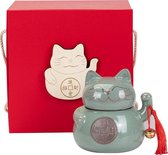 Chinese Gelukskat in geschenkdoos - Thee bewaarpot - zwaaiende kat - Lucky Cat