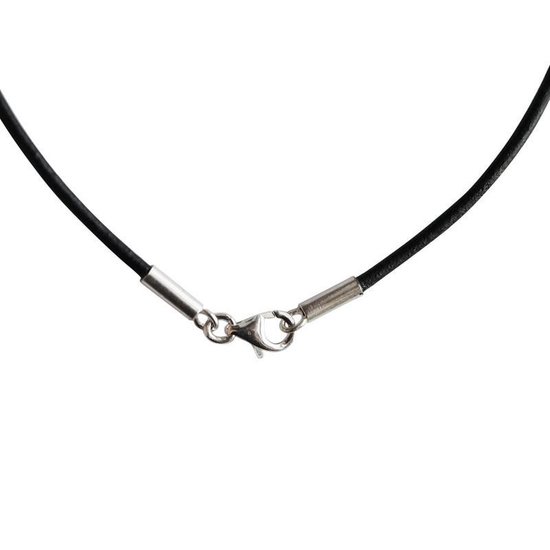 AuBor ®. Leren ketting met zilveren sluiting.  Zwart. 2mm × 38cm