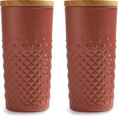Libbey Carats glazen potje met houten deksel - rood – voorraadpot – 410 ml / 41 cl – set van 2 – Cadeauverpakking