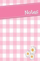 Notes: Cute Pink Check Background with Daisies 6x9 100 Pages Dot Matrix Diary