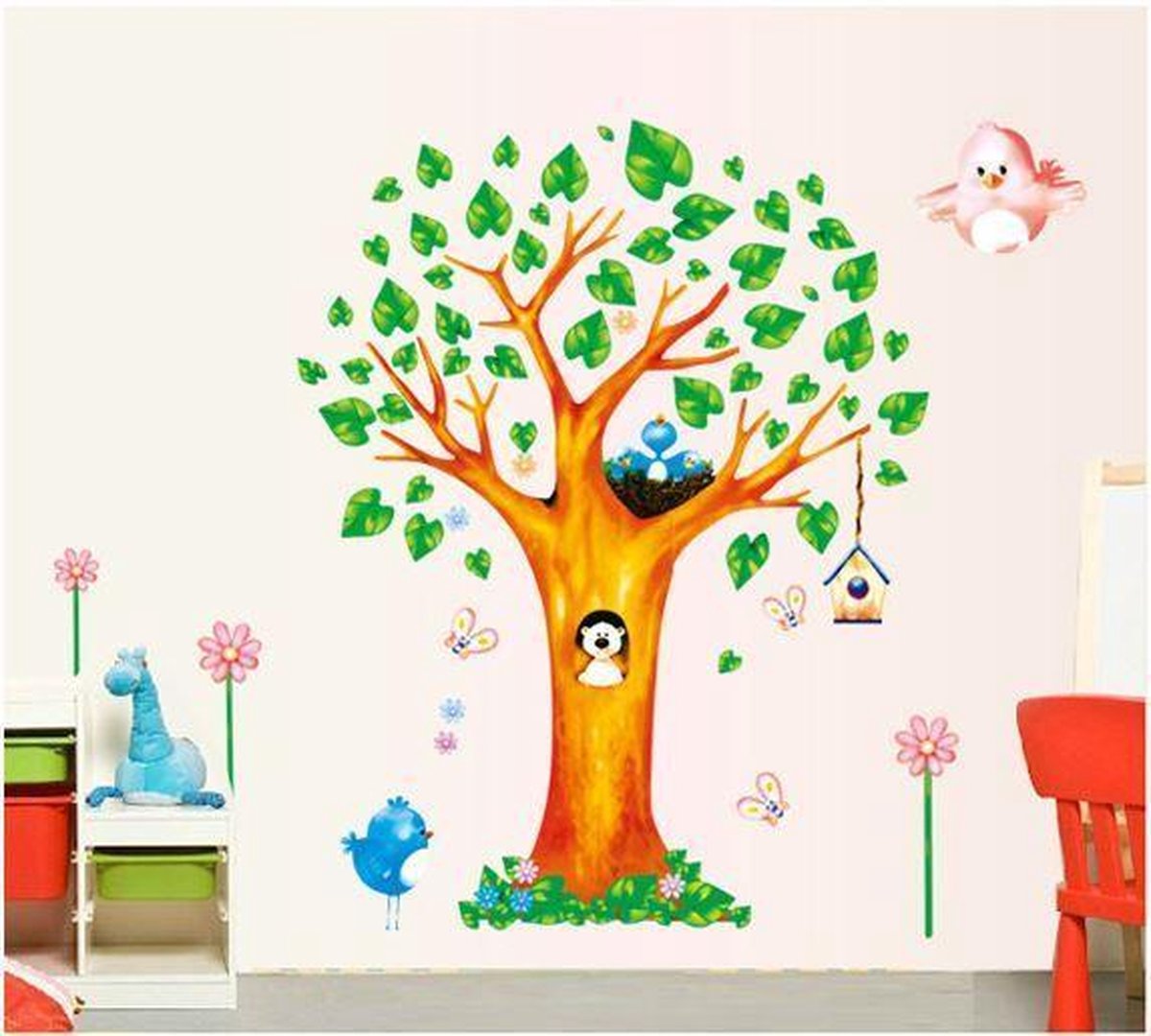 Muursticker4sale Kinderkamer muursticker Boom met vogels en bloemen