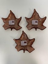 Decoratieve schaal van gehard glas (in bladvorm) - set van 3 stuks (brons/bruin)