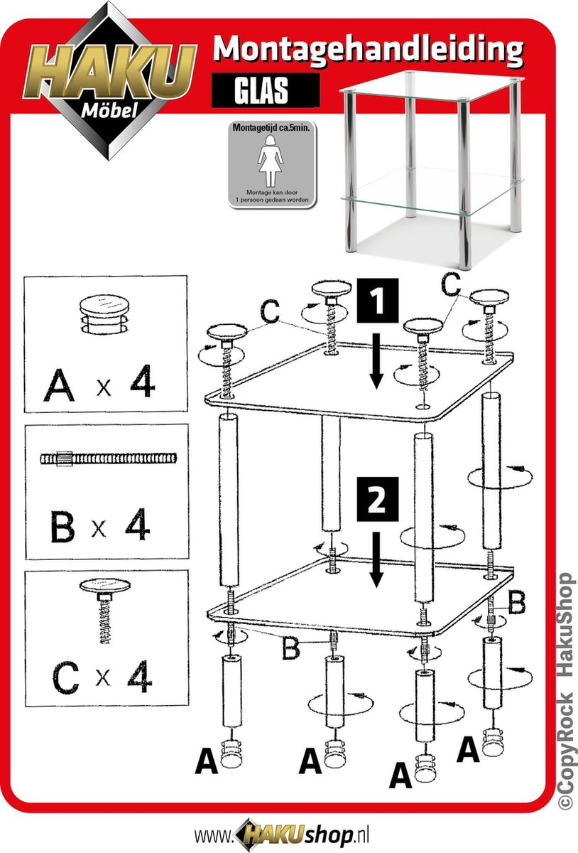 HAKU Möbel Plank chroom, Metaal, veiligheidsglas - Maat