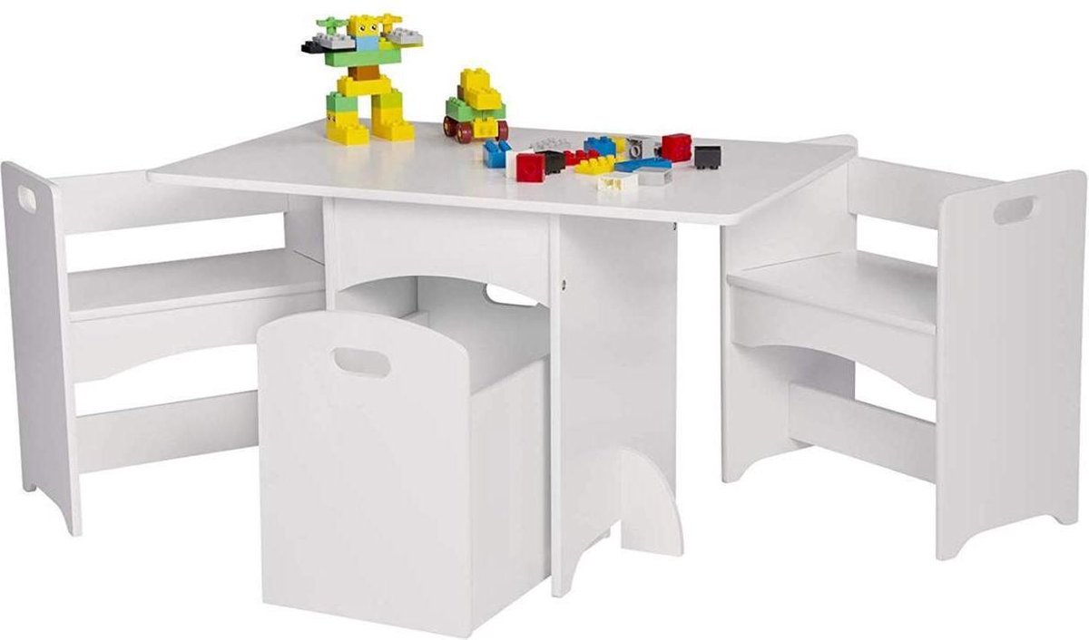 Kindertafel en stoeltjes van hout - 1 tafel en 2 stoelen voor kinderen -  kleur wit -... | bol.com