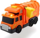 Dickie Toys - Vuilniswagen, free wheel, licht en geluid, beweegbare onderdelen, 15 cm, oranje, vanaf 3 jaar, speelgoedvoertuig