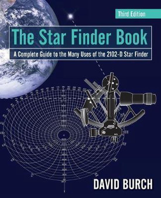 Boekhoes van 'The Star Finder Book' met een aardbol, een sterrenkaart en een astrolabium. Derde editie.