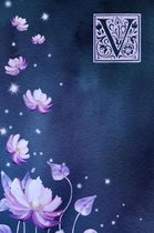 V: Monogram Initial Notebook with Purple floral design