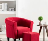 Luxe Loungestoel met kruk ROOD (Incl LW anti kras viltjes)  - Lounge stoel / Relax stoel / Chill stoel - Lounge Bankje / Lounge Fauteil - Cocktail stoel