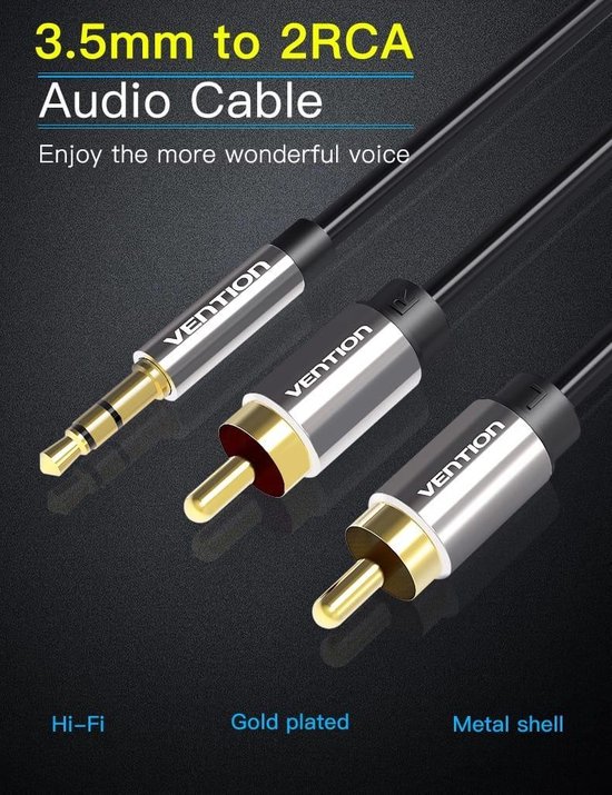 Vention 3.5mm Male Aux Jack naar 2 RCA Male Audio Kabel 5 meter - Vention