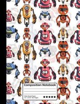 Cartoon Robots Future Robotics Science Composition Notebook: Wide Ruled Line Paper Notebook for School, Journaling, or Personal Use. Science Students