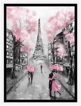 Parijs poster - Eiffeltoren poster- kamer poster - liefde  -roze poster - slaapkamer poster -  bloemen poster - stadsposter