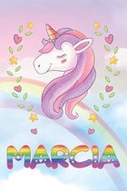Marcia: Marcia Unicorn Notebook Rainbow Journal 6x9 Personalized Customized Gift For Someones Surname Or First Name is Marcia