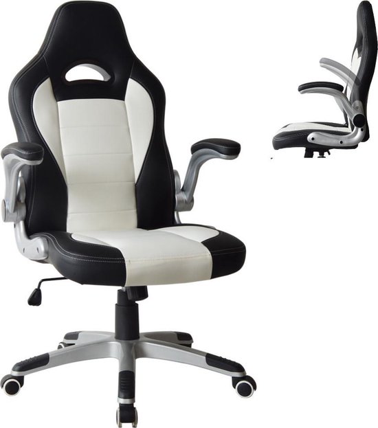 Chaise de bureau Thomas - chaise gaming - accoudoir rabattable ergonomique  - blanc noir | bol