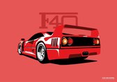 Ferrari F40 op Poster - 50 x 70cm - Auto Poster Kinderkamer / Slaapkamer / Kantoor
