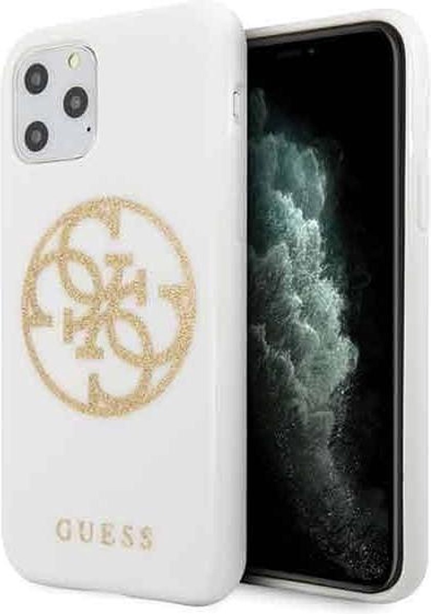 Guess Circle Glitter TPU Back Cover - Geschikt voor Apple iPhone 11 Pro (5.8'') - Wit