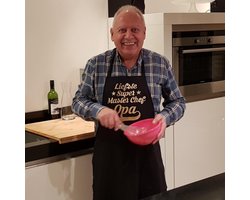 Keukenschort zwart met grappige tekst bedrukt cadeau vaderdag| katoenen Barbecueschort Keuken BBQ Schort Kookschort Kokschort liefste master chef opa mama papa opa oma vrouwen dames mannen heren anders dan tekstbord