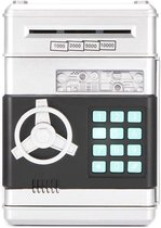 Kluis met Pincode - Speelgoed Kluis- Spaarpot Bank - Munten & Briefgeld - Automatisch Briefgeld Inname Roller- Zilver