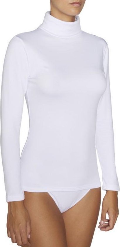 Chemise thermique femme longue à col roulé, Blanc, XL