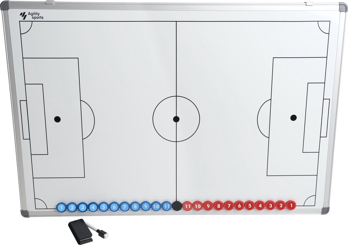Agility Sports Coachbord voetbal - Tactiekbord 60x90 cm - Inclusief magneten en genummerde stickers voor de magneten - Agility Sports