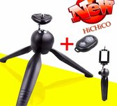 Mini-statief Camerastatief voor fotocamera en telefoon - iPhone - Canon - Nikon - GoPro -Spiegelreflexcamera Inclusief telefoonhouder + Bluetooth shutter – Mini Tripod Zwart - HiCHiCO