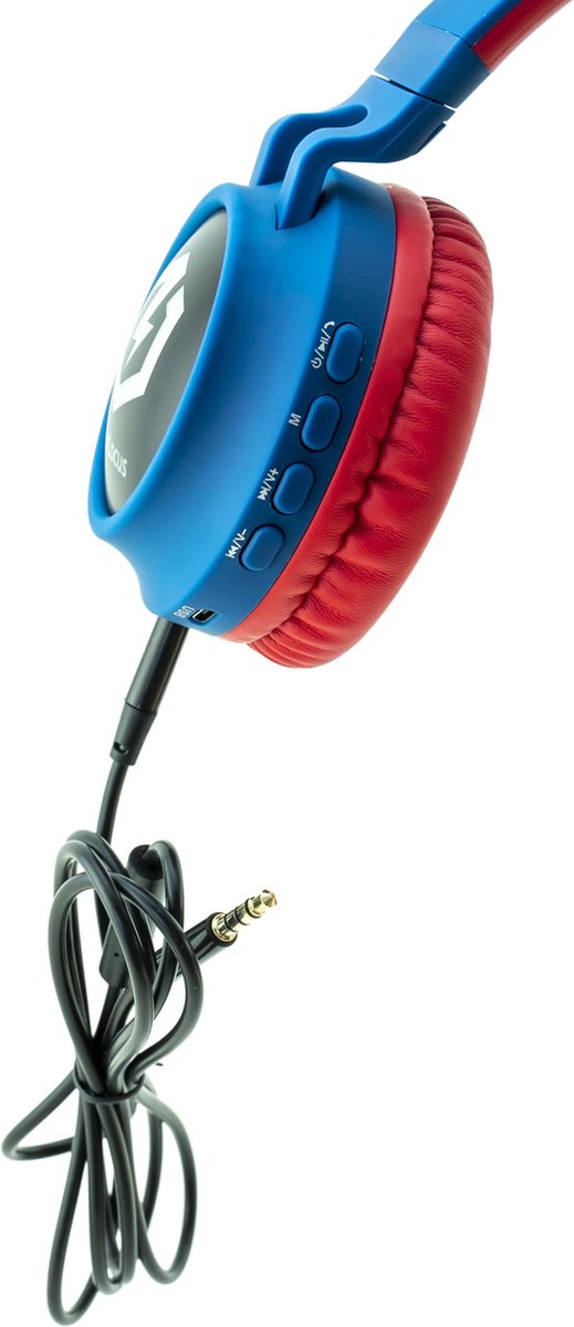 PowerLocus Buddy Draadloze On-Ear Koptelefoon voor Kinderen, LED lampjes, 85db Limiet, met Microfoon, Micro SD poort - Blauw/Rood – foto 3