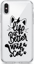 Apple Iphone X / XS transparant siliconen katten tekst hoesje - Life is better with a cat