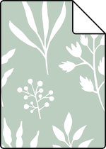 Proefstaal ESTAhome behang bloemmotief in Scandinavische stijl mintgroen en wit - 139085 - 26,5 x 21 cm