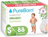 Pureborn Luiers Flowers Bamboevezel Wit/groen 88 Stuks Maat 5