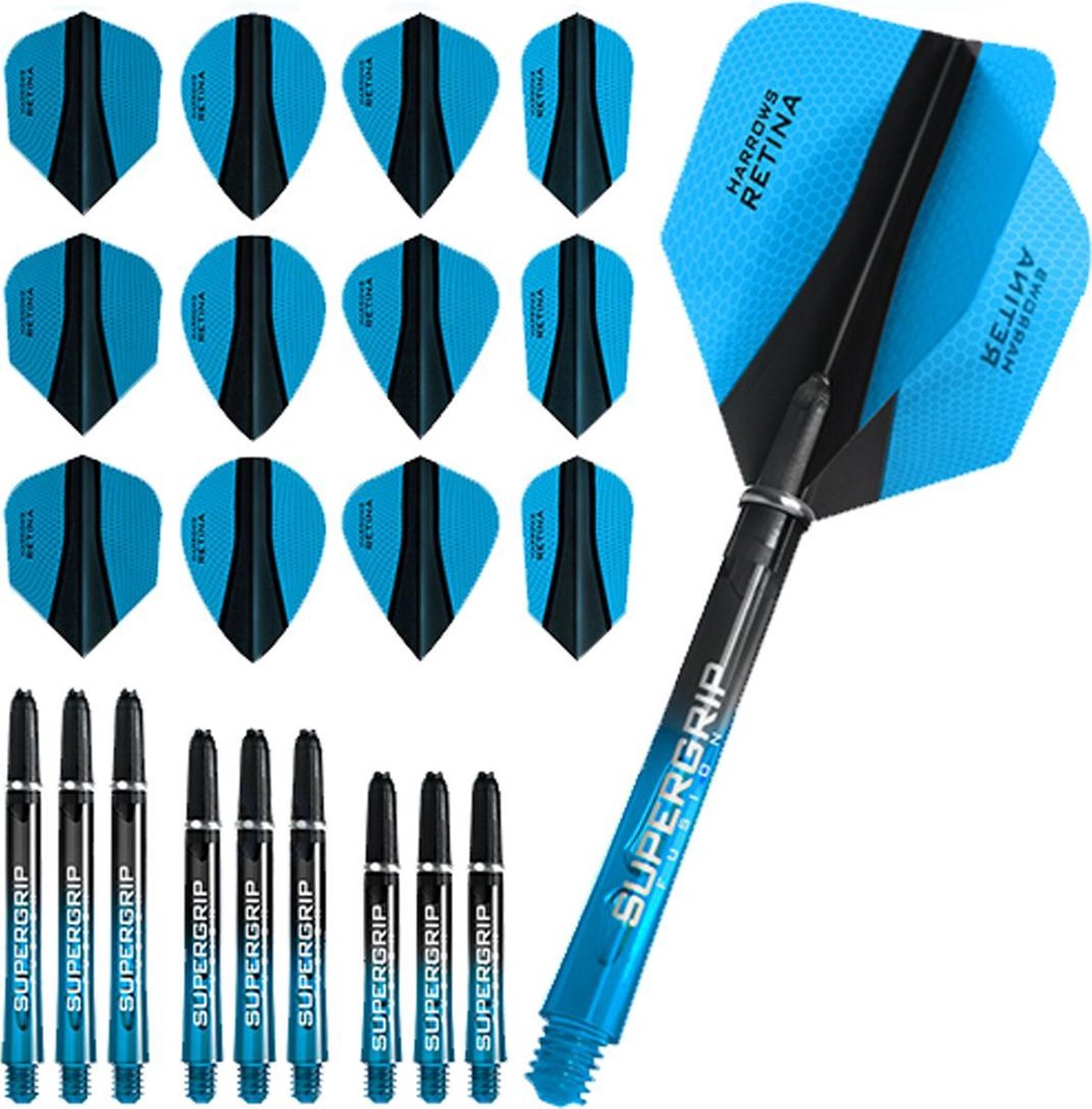 Dart Set - Combi kit - Retina-X - 3 sets darts shafts - 4 sets darts flights - Aqua