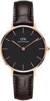 Daniel Wellington Petite Rosé York Black DW00100170 - Horloge - 32mm - Leer - Bruin