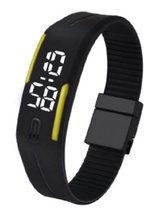 LED Horloge - Tieners - Horloge - Rubber - 20 mm – Zwart/ geel – geschikt vanaf 12 jaar - I-deLuxe verpakking