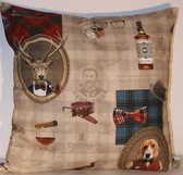 By Eef- sierkussenhoes- 65x65- handgemaakt, katoen, man, hert, whiskey, Schotse ruit
