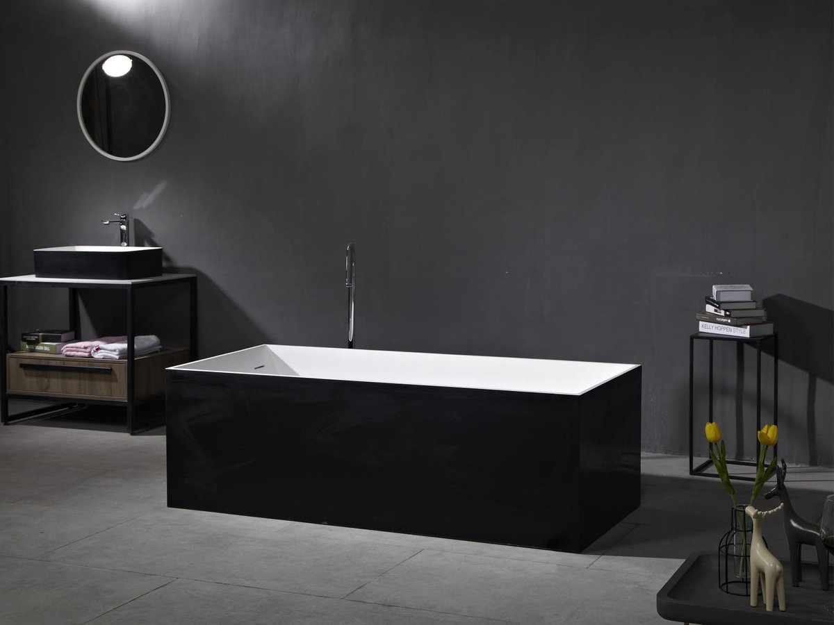 Mawialux vrijstaand bad - 170x73cm - Solid surface - Wit-zwart