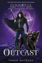 Een jonge man met een kap, met een kruisboog, naast een wolf. Titel: The Outcast