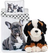 Dekbedovertrek 1 persoons 140x200 cm dieren honden Franse bulldog, incl. speelgoed Berner sennen knuffel ,dekbedovertrek puppy, dekbedovertrekken