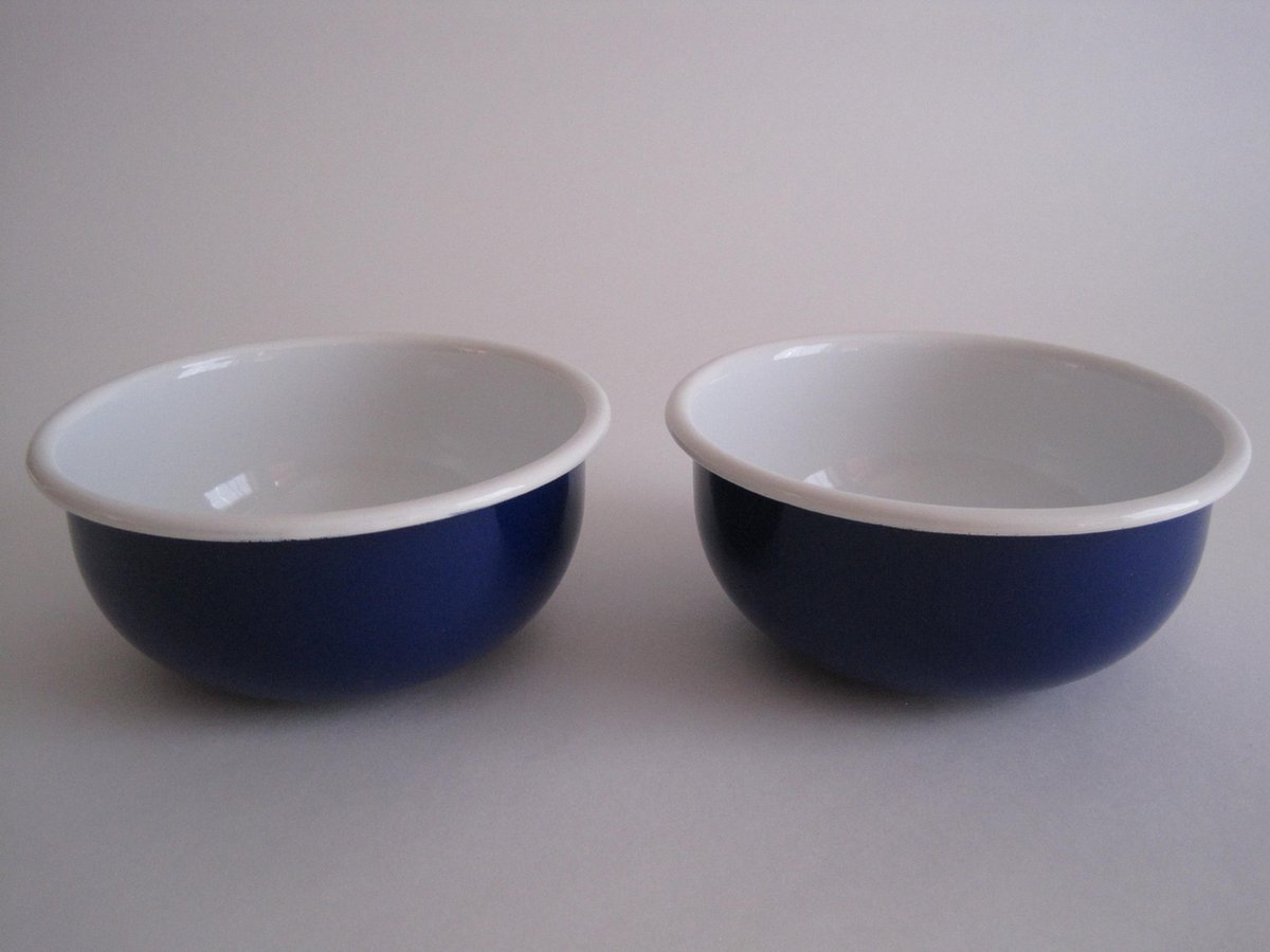 Emaille kom - Ø 14 cm - donkerblauw - 2 stuks
