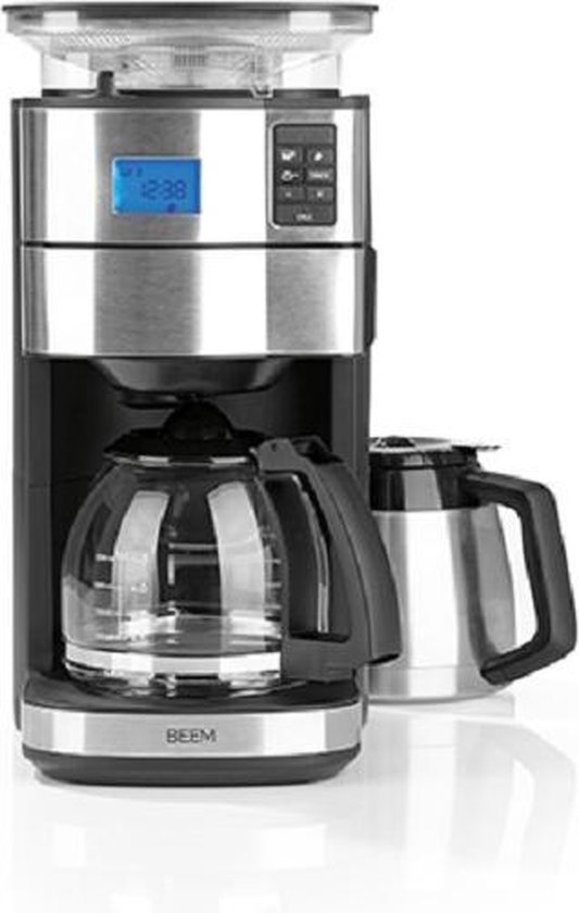 BEEM Fresh-Aroma Perfect II Filterkoffiezetapparaat met maalwerk, thermo, roestvrij staal, thermoskan met 24-uurs timer, 1000 W, 180 g bonenhouder