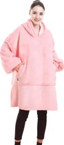JAXY Hoodie Deken - Snuggie - Snuggle Hoodie - Fleece Deken Met Mouwen - 1450 gram - Light Pink