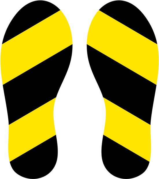 Vloerstickers - voetstappen - route aanduiding - geel zwart - links  rechts - COVID-19 - Corona - Antislip - uv bestendig - supergrip plaklaag- corona sticker - houd afstand sticker - covid sticker