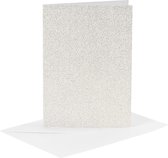 Kaarten en enveloppen, afmeting kaart 10,5x15 cm, afmeting envelop 11,5x16,5 cm, glitter, 120+250 gr, wit, 4 set/ 1 doos